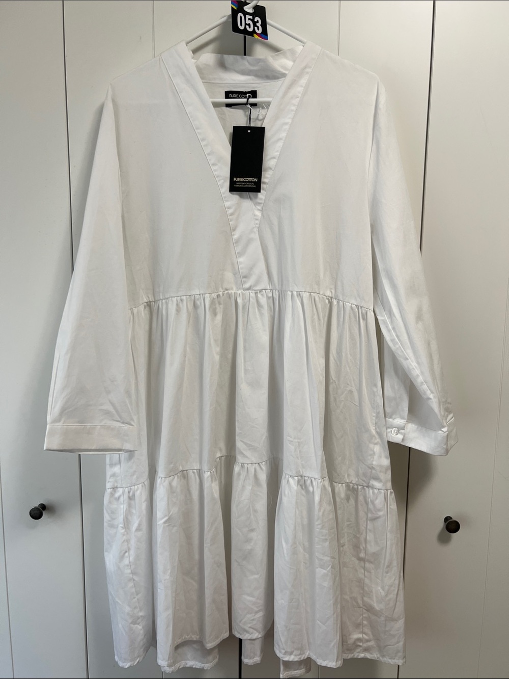 53)NWT Pure Cotton Made in Portugal White Tiered Dress XL